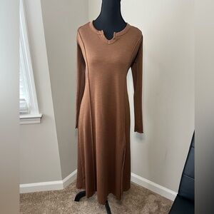 Culture Core Elegant Brown Long Sleeve Ribbed Maxi Dress NWT